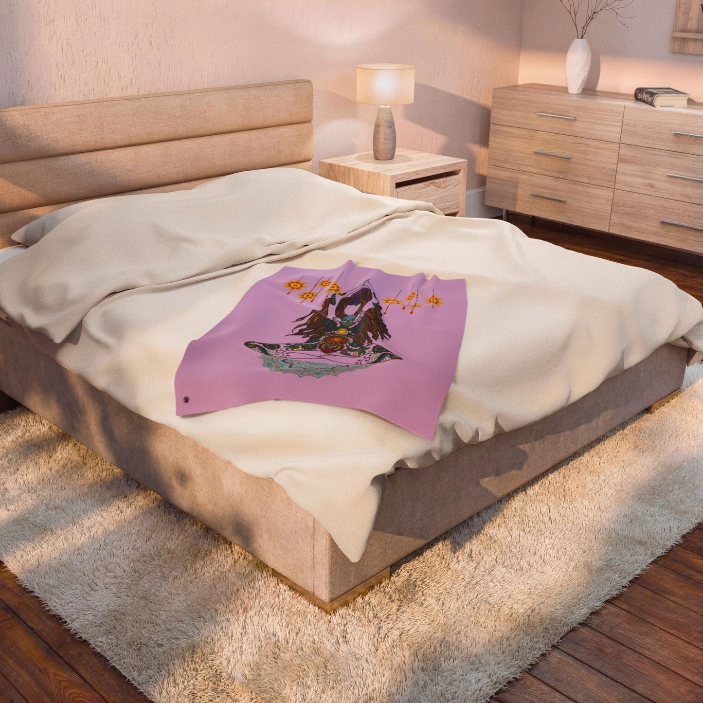 Yoga Goddess Meditation Lotus Mandala - Blanket - Sofa Sizes - Velveteen Plush Blanket