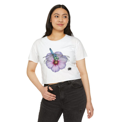 Dragonfly Hbiscus - White Cropped TShirt (XS-2XL)