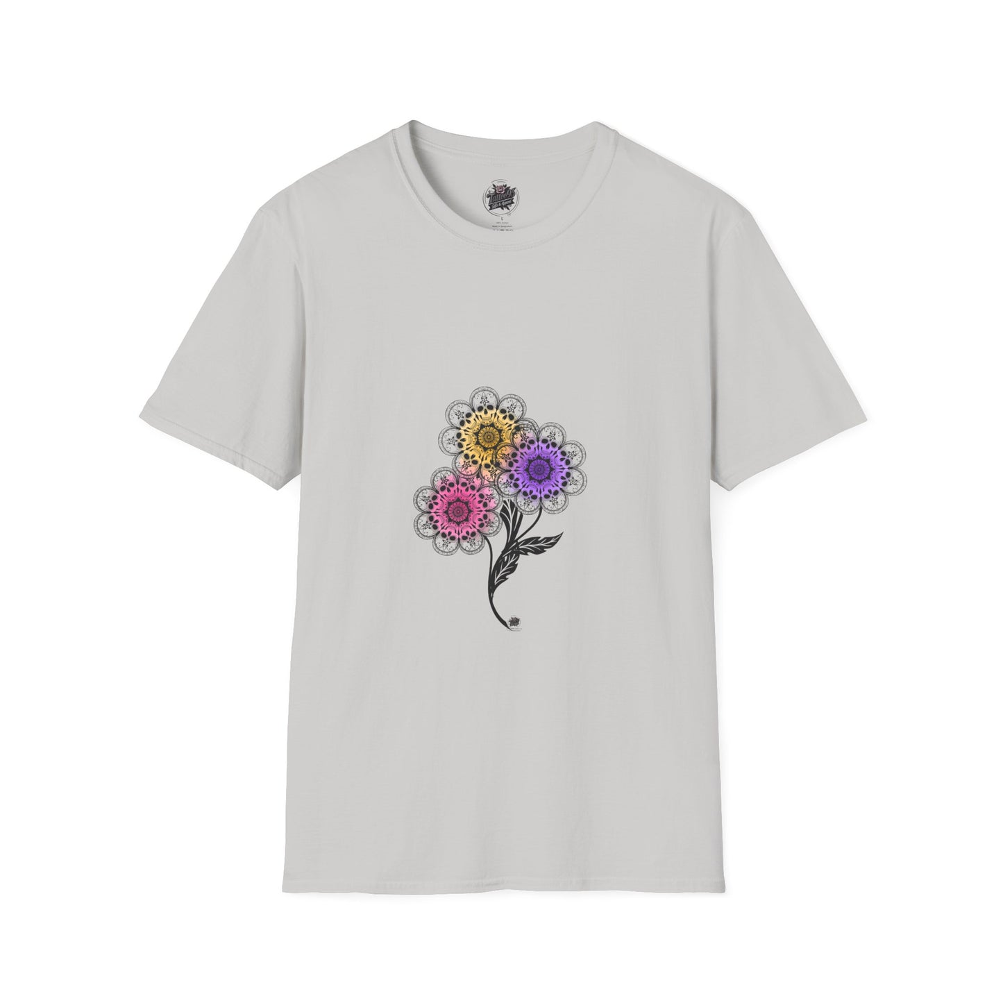 Skull Flower Mandala Trio - Grey T-Shirt — Sugar Skull Back Medallion