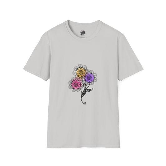 Skull Flower Mandala Trio - Grey T-Shirt — Sugar Skull Back Medallion