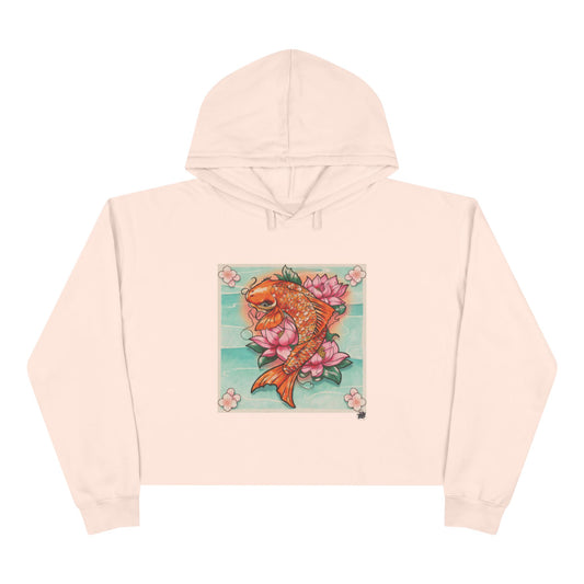 Girly Koi Pink Lotus Tattoo - Pale Pink Crop Hoodie — Original Tattoo Artwork