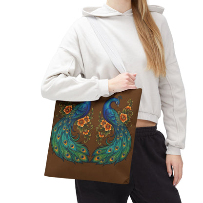 Floral Peacock - Tote Bag — Boho Vintage Brown All-Over Print