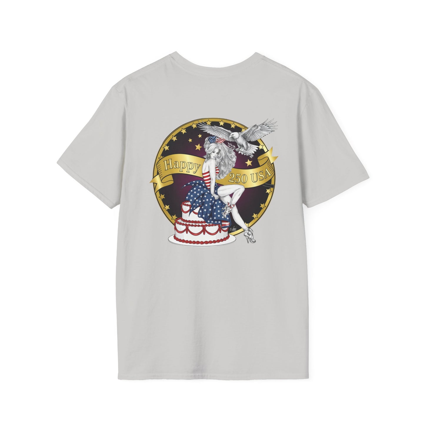 Happy Birthday America Rose Tattoo - Gildan Black T-Shirt — Artistic Portrait Graphic Tee