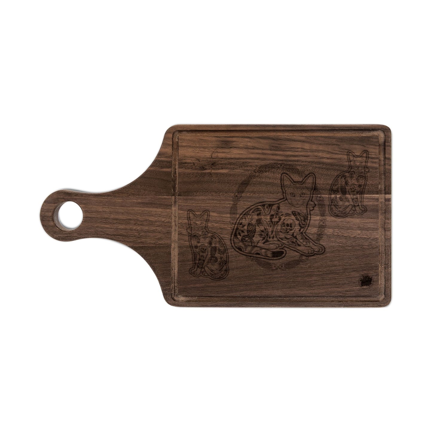 Tattooed Cat Fish Bones Circle Original Tattoo Artwork - Engraved Paddle & Rectangular Cutting Boards — Decorative Serving & Chopping Board