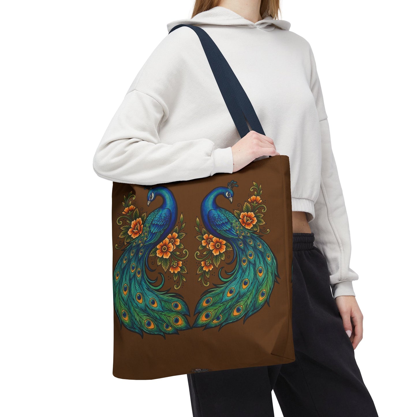 Floral Peacock - Tote Bag — Boho Vintage Brown All-Over Print