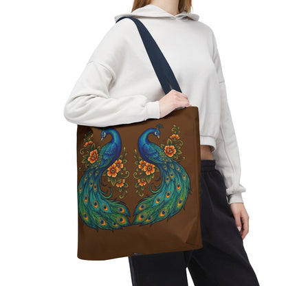 Floral Peacock - Tote Bag — Boho Vintage Brown All-Over Print