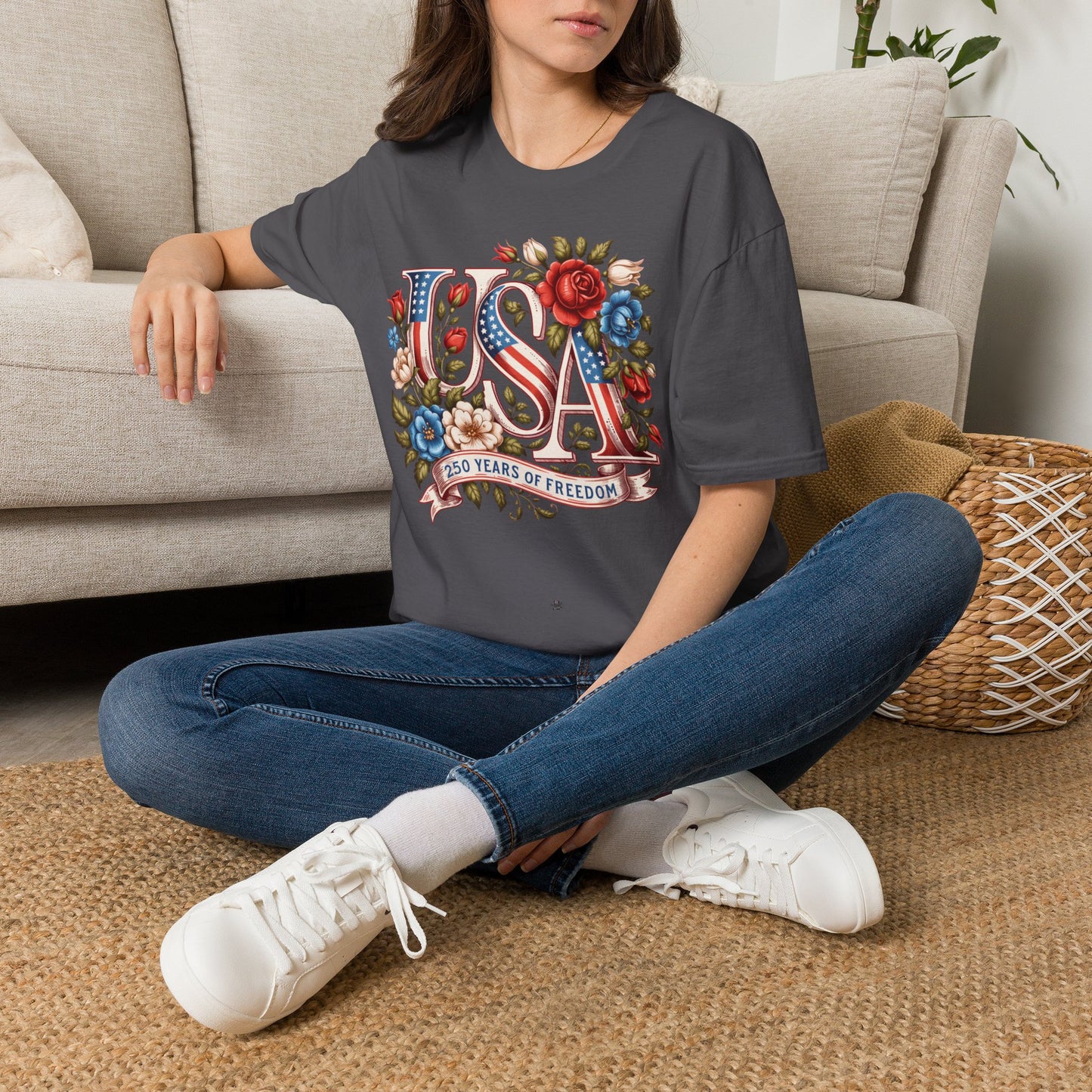 Floral USA 250th T-Shirt — Happy Birthday America
