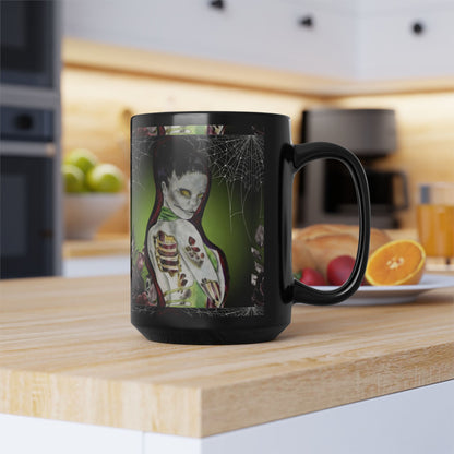 Zombie Lady Deadrah - Black Coffee Mug — Matte Tattoo Zombie Design (11oz & 15oz)