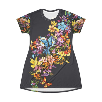 Butterfly Floral Cascade T-Shirt Dress — All-Over Print