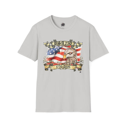 Eagle Tattoo T-Shirt with Flag & Lady Liberty – Happy 250th Birthday USA
