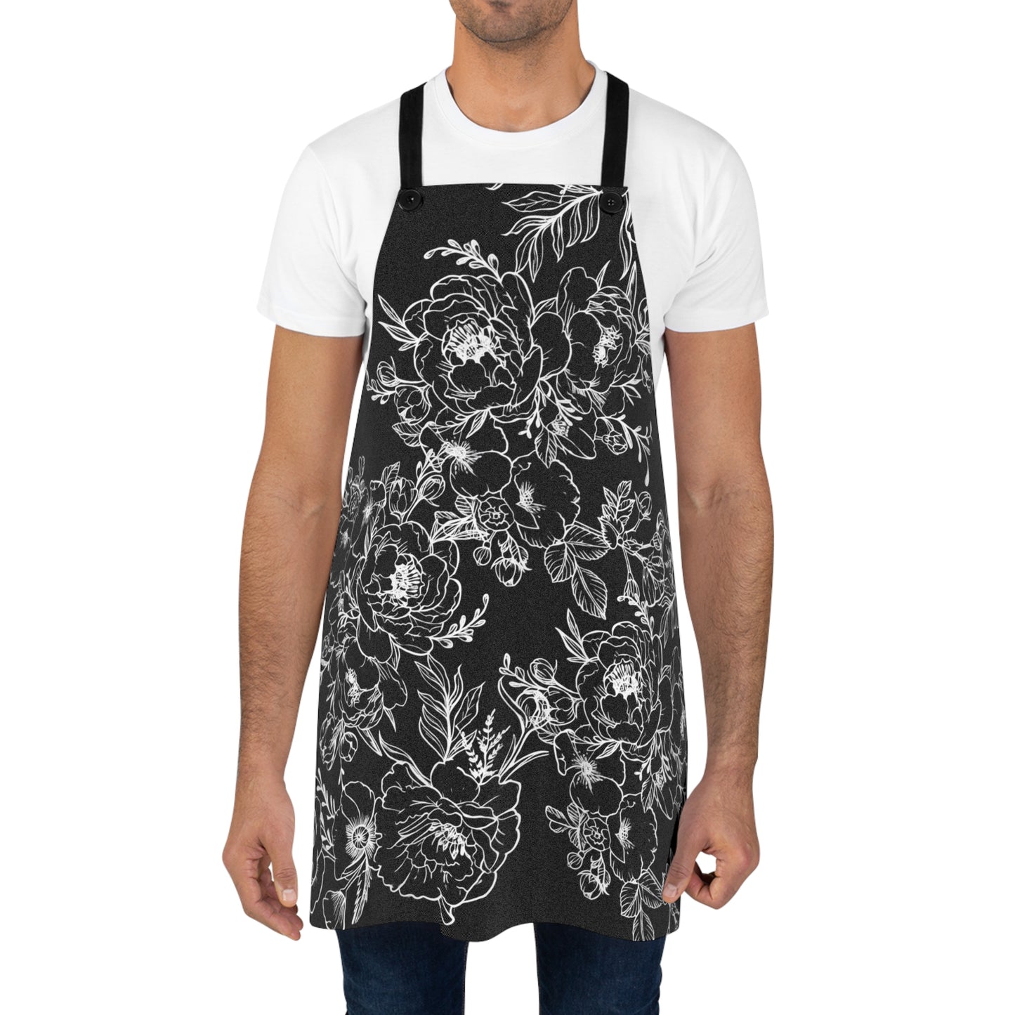 Peonies Tattoo Artwork - Black Apron - White Peonies