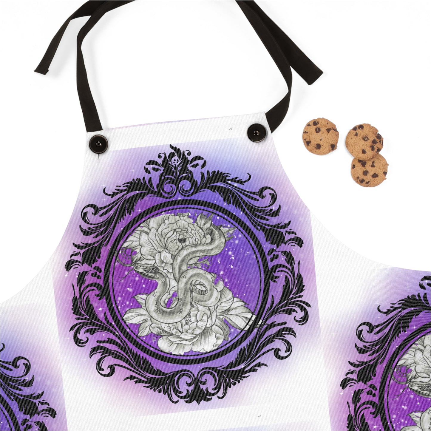 Snake & Peony Flowers Original Tattoo Artwork - Apron