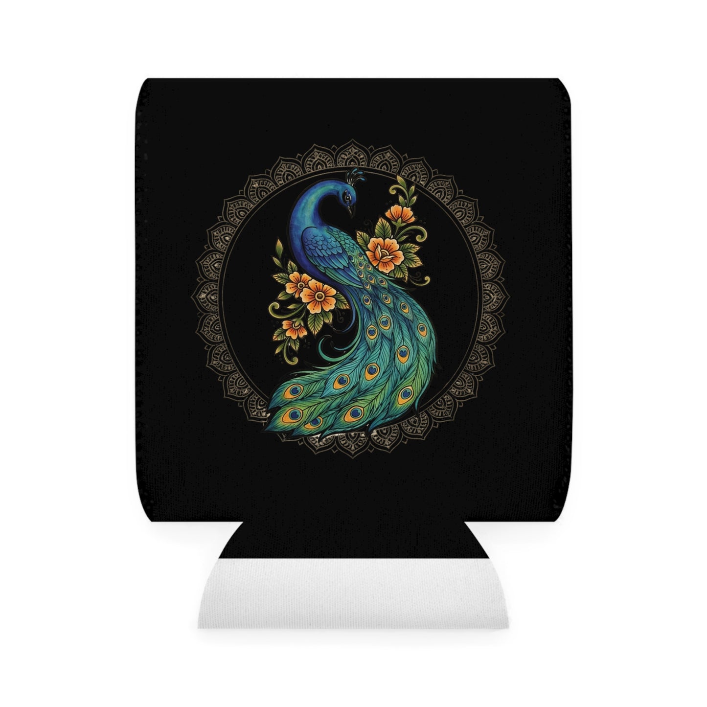 Floral Peacock Mandala - Can Cooler Sleeve — Neoprene 12 oz Insulator