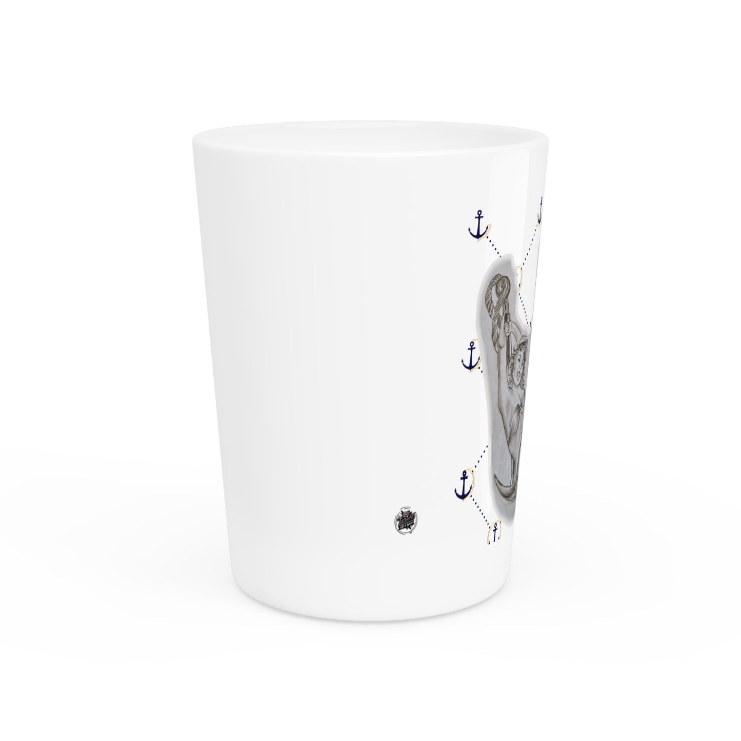 Vintage Sailor Girl Artwork and BOTTOMS UP - Ceramic Shot Glass