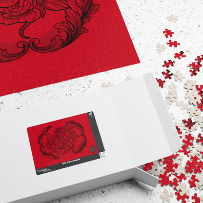 Snake, Hummingbird and Peonies Tattoo Artwork - Jigsaw Puzzle — PIECES are 110, 252, 520 and 1014 Glossy Finish