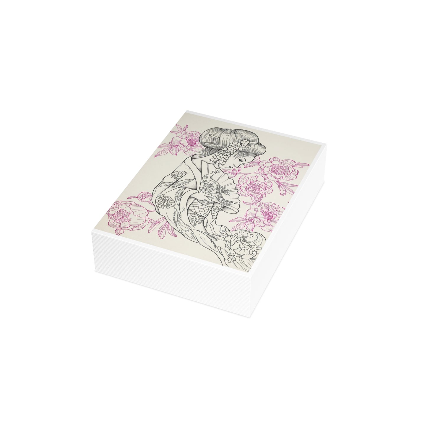 Flowing Geisha Greeting Card — Original Tattoo Design (Pack of 1/10/30/50)
