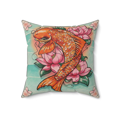 Girly Koi Pink Lotus Tattoo - Decorative Pillow