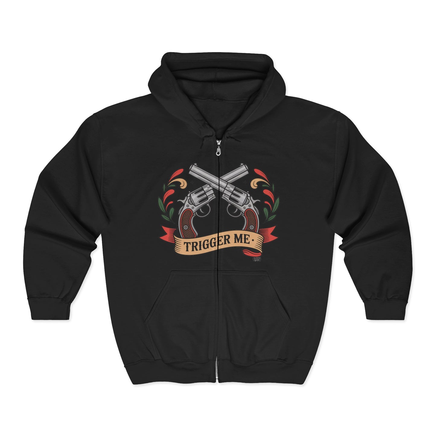 Trigger Me - Black Zip-Up Hoodie — Graphic Zip Hoodie