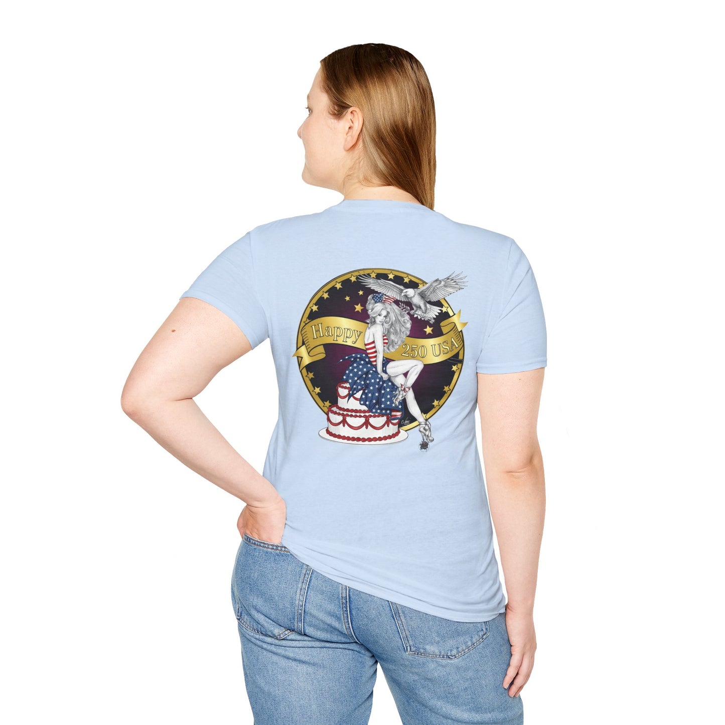 Eagle Tattoo T-Shirt with Flag & Lady Liberty – Happy 250th Birthday USA