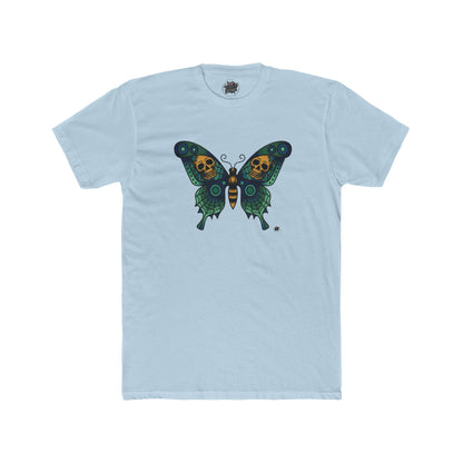 Butterfly Skulled Wings - Crew Tee — Blue Graphic 'Quiet Promise' Cotton Tee