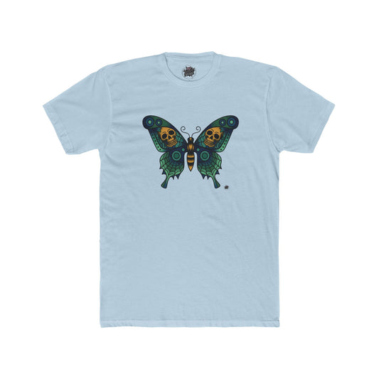 Butterfly Skulled Wings - Crew Tee — Blue Graphic 'Quiet Promise' Cotton Tee
