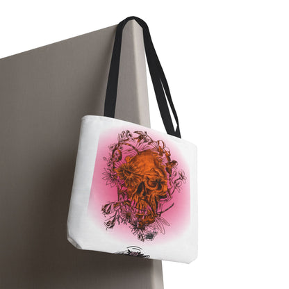 Floral Skull and Dragonfly Tattoo Art (Orange) - Tote Bag (3 Sizes)