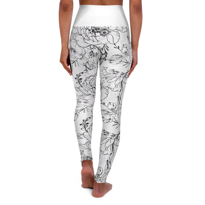 Peonies Tattoo Artwork - High-Waisted Yoga Leggings — "Everything Starts With a Dream"