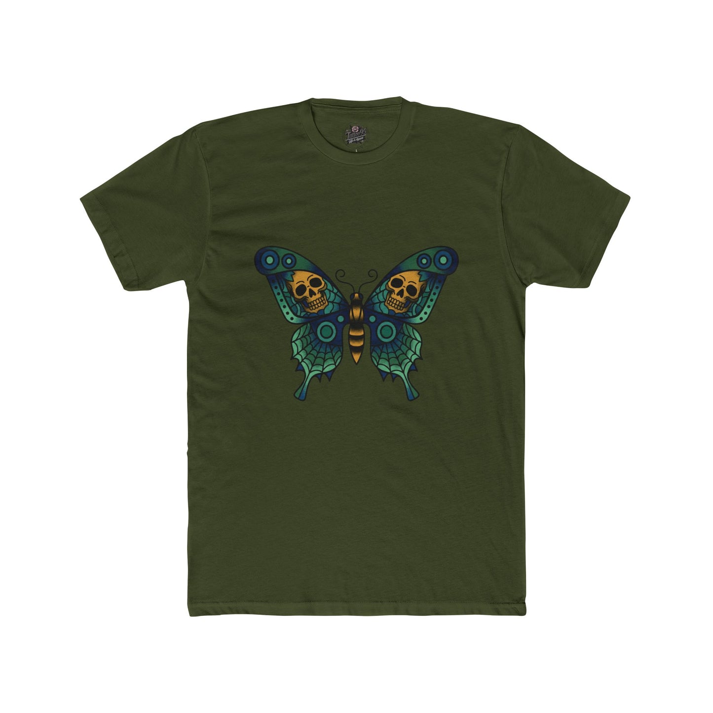 Butterfly Skulled Wings - Crew Tee — Blue Graphic 'Quiet Promise' Cotton Tee