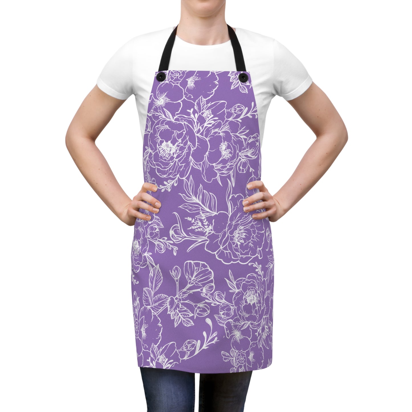 Peonies Tattoo - Apron - White Floral Design on Light Purple