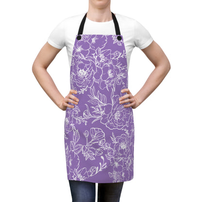 Peonies Tattoo - Apron - White Floral Design on Light Purple