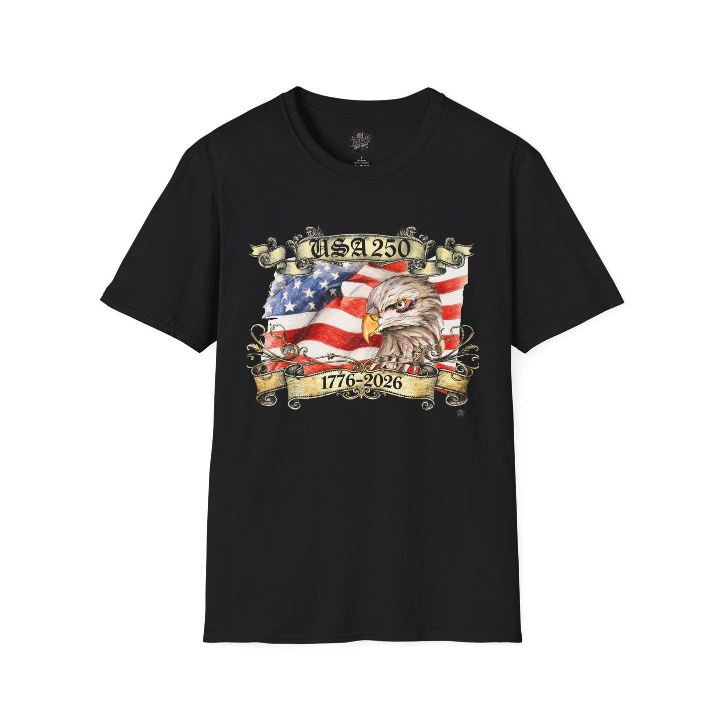 Eagle Tattoo T-Shirt with Flag & Lady Liberty – Happy 250th Birthday USA