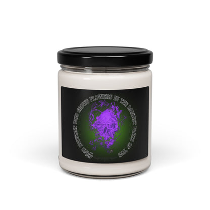 Floral Skull and Dragonfly Tattoo Art (Purple) - Find Someone Who Grows Flowers in the Darkest Parts of You Quote 9oz Candle, Long-Burn Aromatic Candle Scented and unscented.