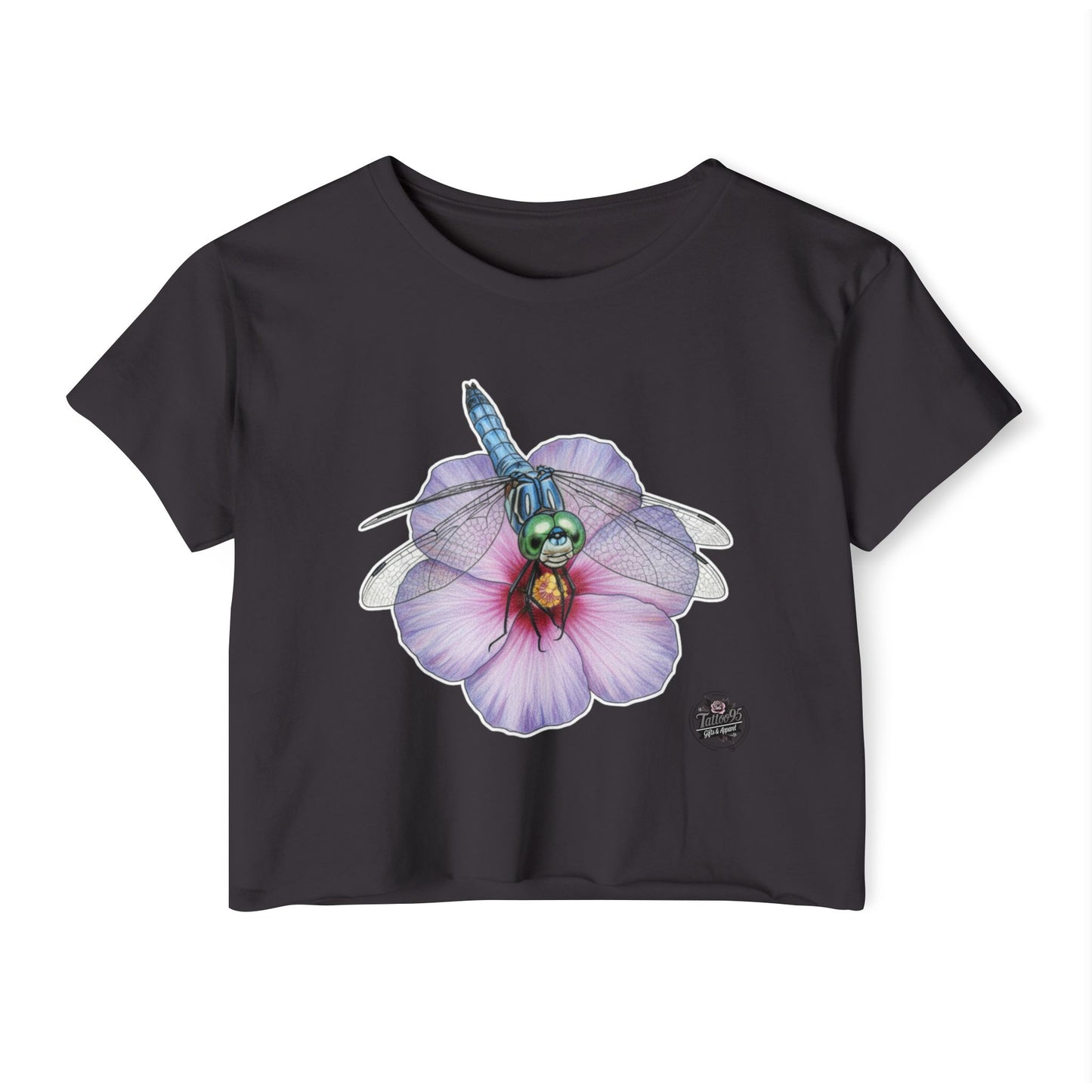 Dragonfly Hibiscus - Black Cropped TShirt (XS-2XL)