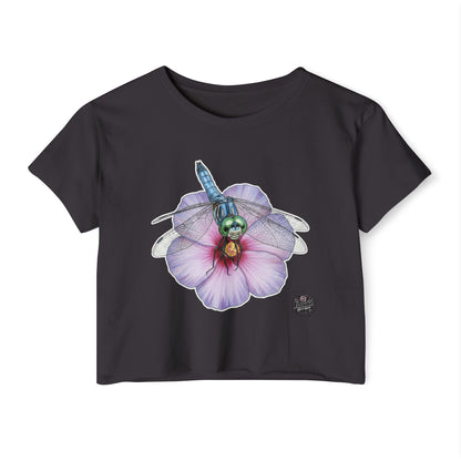 Dragonfly Hibiscus - Black Cropped TShirt (XS-2XL)