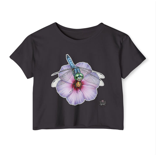 Dragonfly Hibiscus - Black Cropped TShirt (XS-2XL)