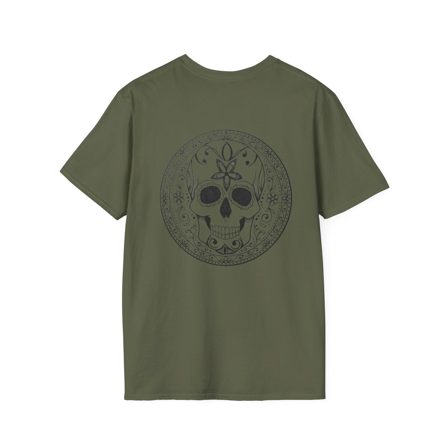 Skull Flower Mandala Trio - Green T-Shirt — Sugar Skull Back Medallion