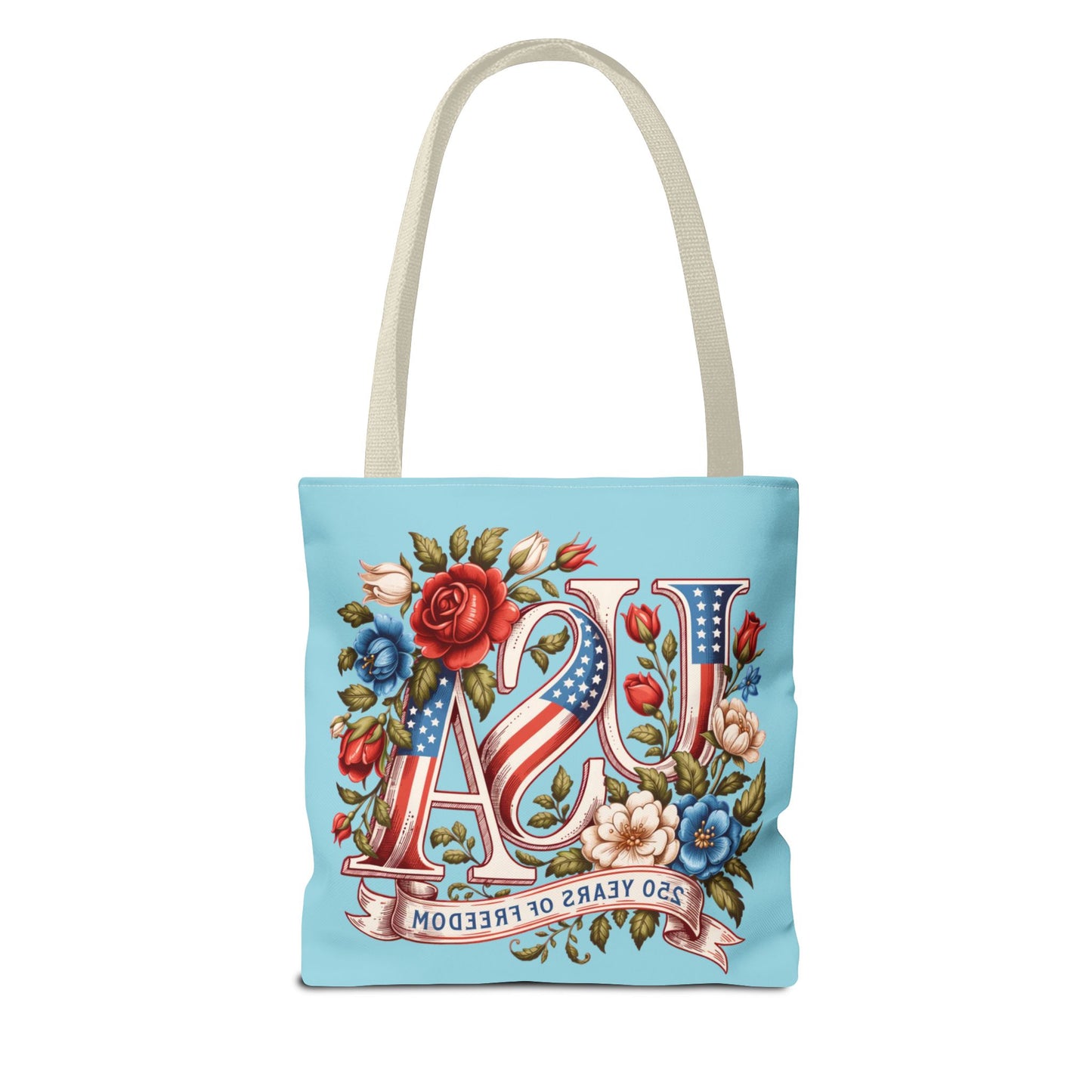 Floral USA -- Happy 250th Birthday America Tote Bag — Patriotic 4th of July Celebration Tote