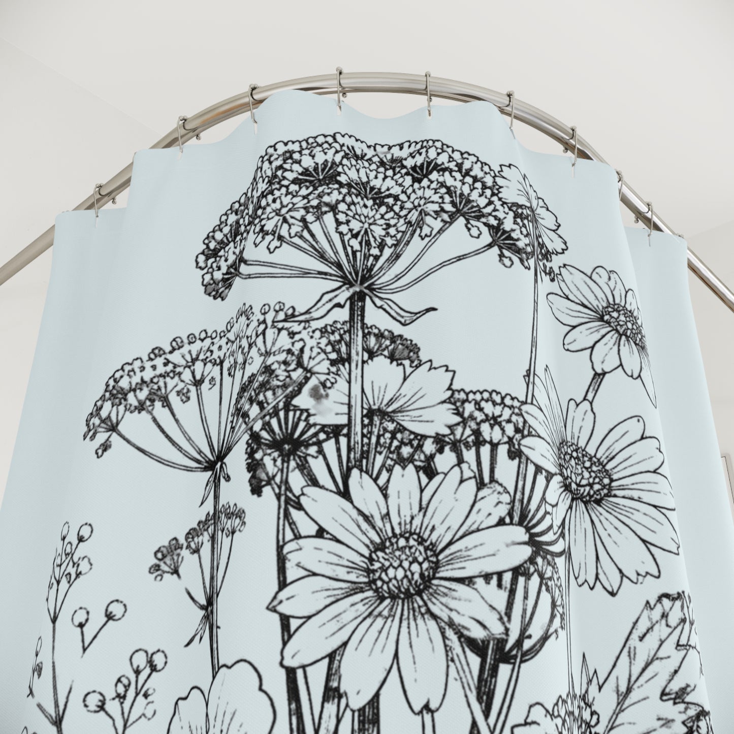Wildflower Tattoo Artwork Shower Curtain — Floral Art Bathroom Decor