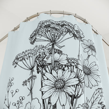 Wildflower Tattoo Artwork Shower Curtain — Floral Art Bathroom Decor