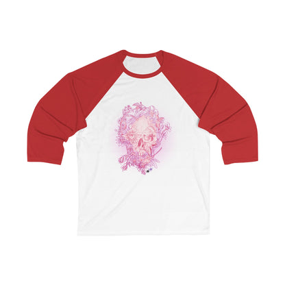 Floral Skull and Dragonfly Tattoo Art (Pink)  Unisex 3\4 Sleeve Baseball Tee