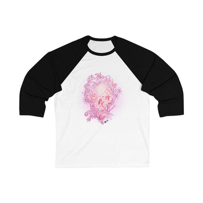 Floral Skull and Dragonfly Tattoo Art (Pink)  Unisex 3\4 Sleeve Baseball Tee