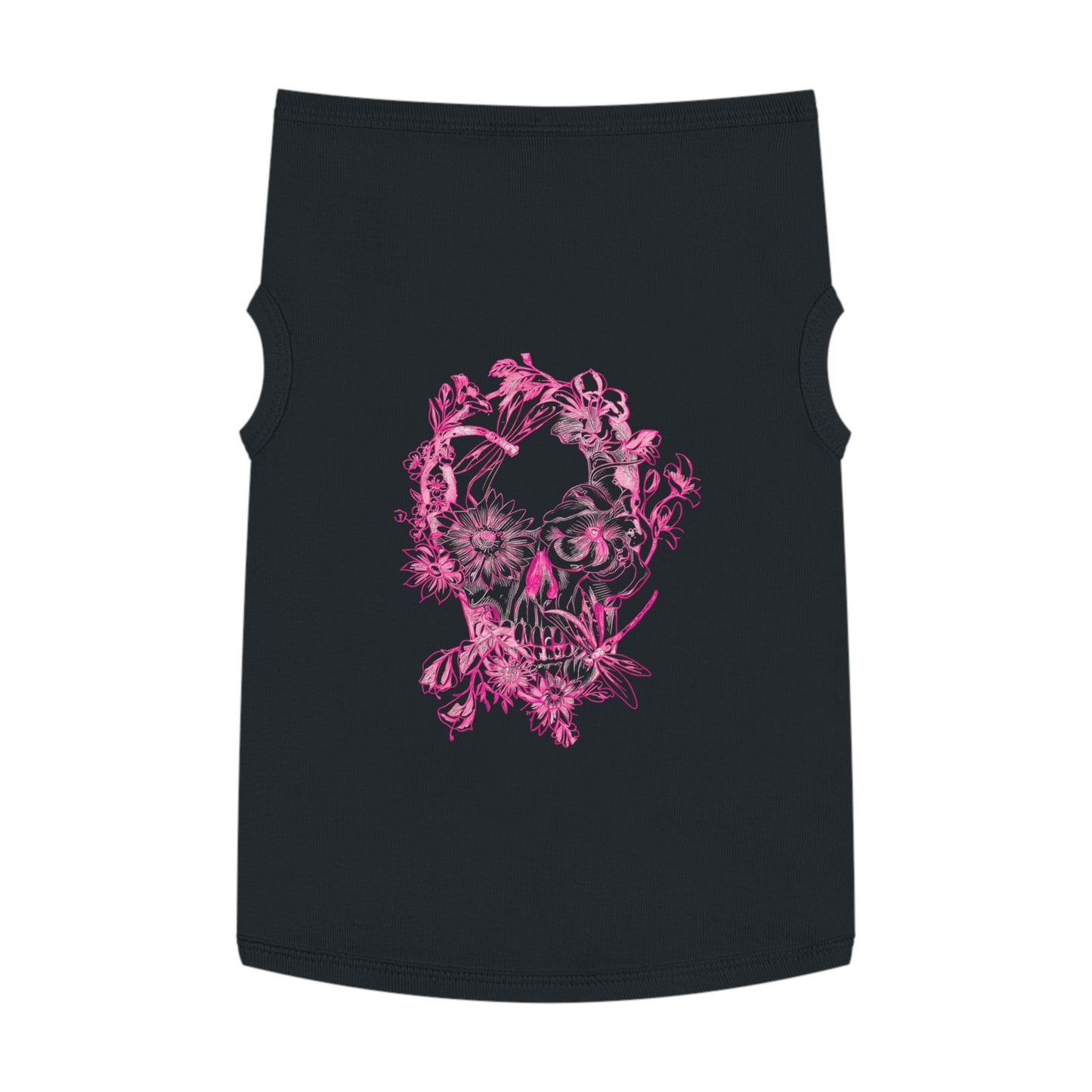 Floral Skull and Dragonfly Tattoo Art (Pink) - Black Pet Tank Top – White Pet Tank Top