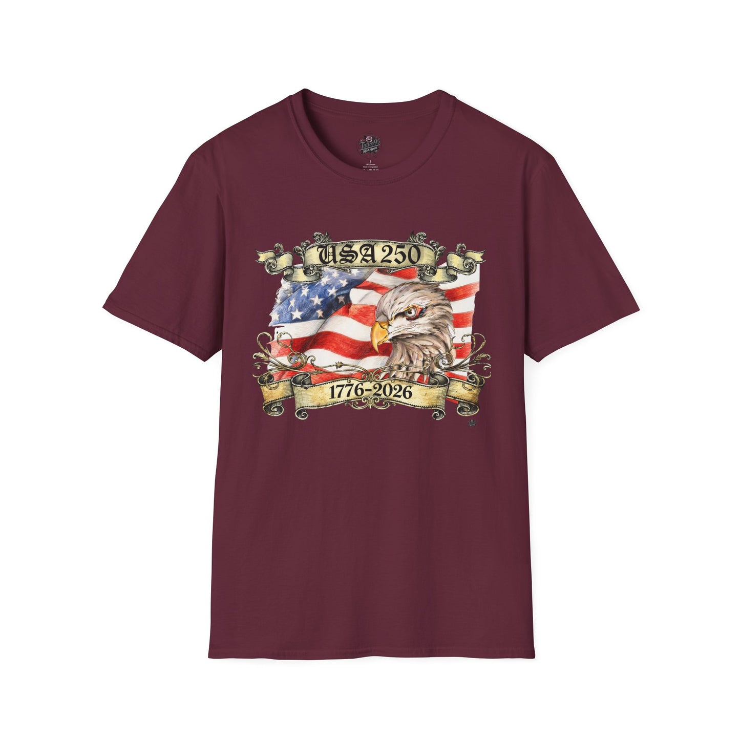 Eagle Tattoo T-Shirt with Flag & Lady Liberty – Happy 250th Birthday USA