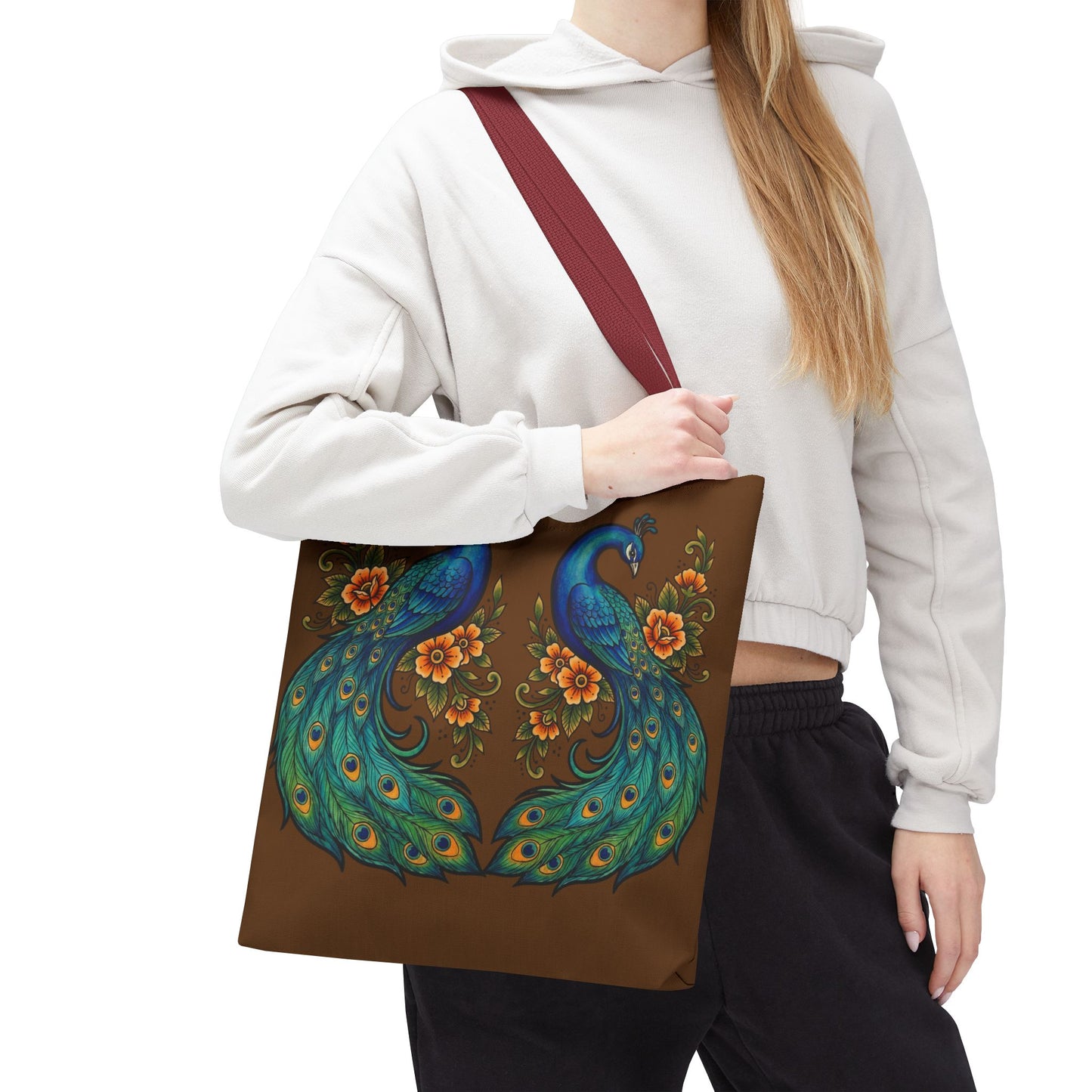 Floral Peacock - Tote Bag — Boho Vintage Brown All-Over Print