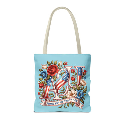 Floral USA -- Happy 250th Birthday America Tote Bag — Patriotic 4th of July Celebration Tote