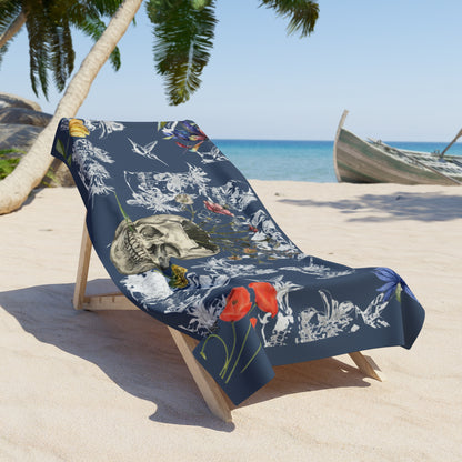 Potted Skull (hummingbird background) - Beach Towel — Botanical Skull Design (Small & Large)