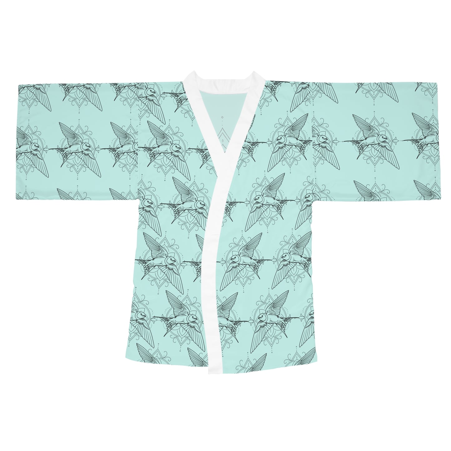 Swallow Bird Print Kimono Robe — Mid-Length Bell Sleeve Lounge & Evening Wrap