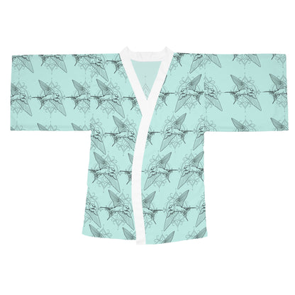 Swallow Bird Print Kimono Robe — Mid-Length Bell Sleeve Lounge & Evening Wrap