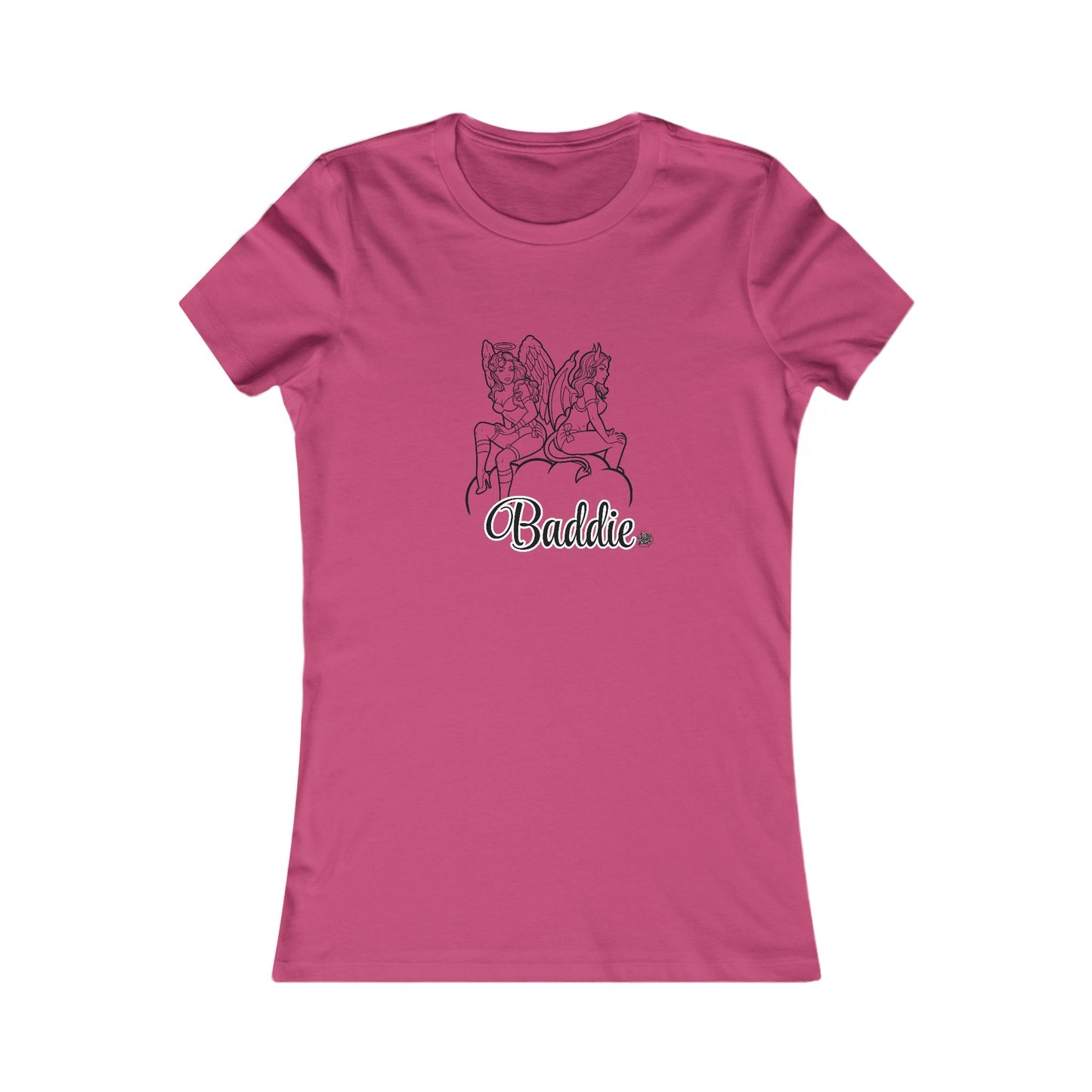 Baddies Women's Favorite Tee — Slim-Fit Ribbed Collar Graphic Tee