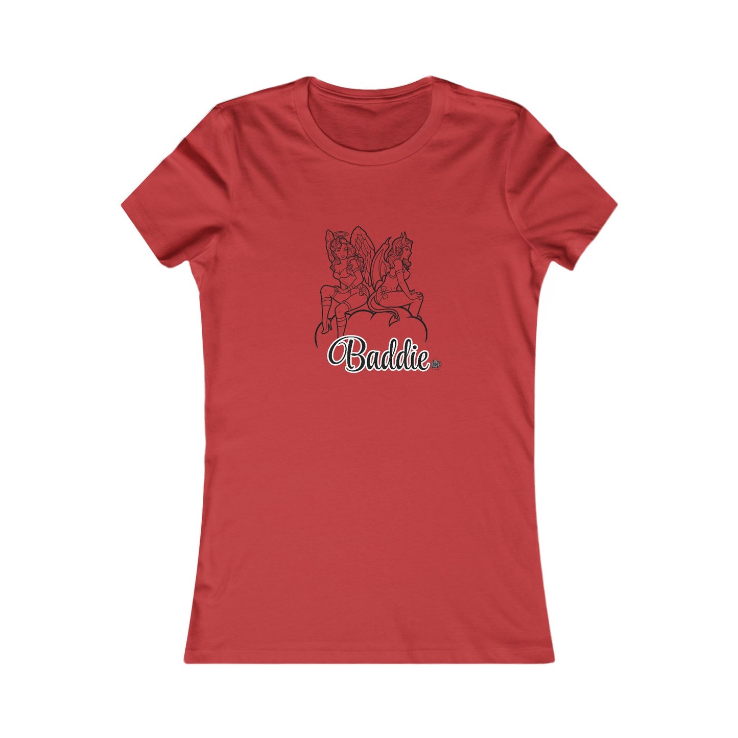 Baddies Women's Favorite Tee — Slim-Fit Ribbed Collar Graphic Tee